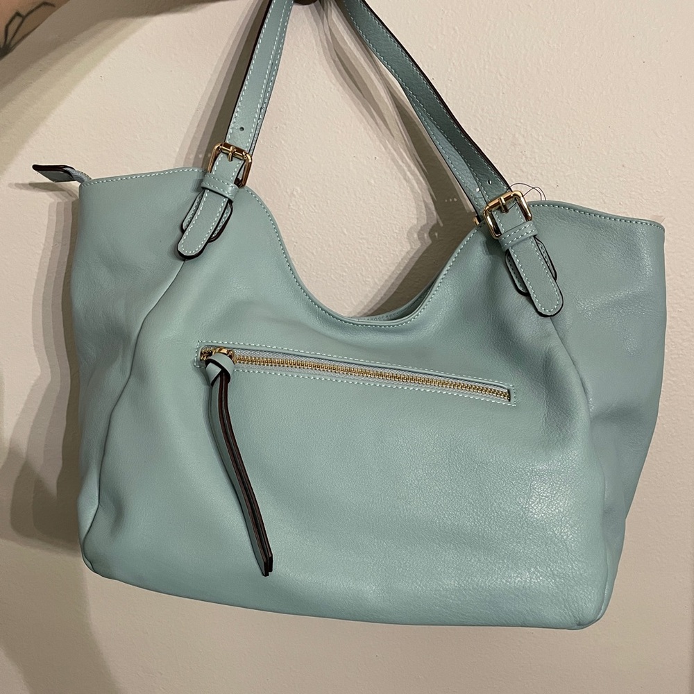 light blue sandra roberts women’s shoulder bag